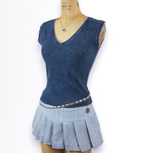 2000s Women S Diesel Style Fitted Denim Blue Tee Cap Sleeve Minimal Indie Grunge